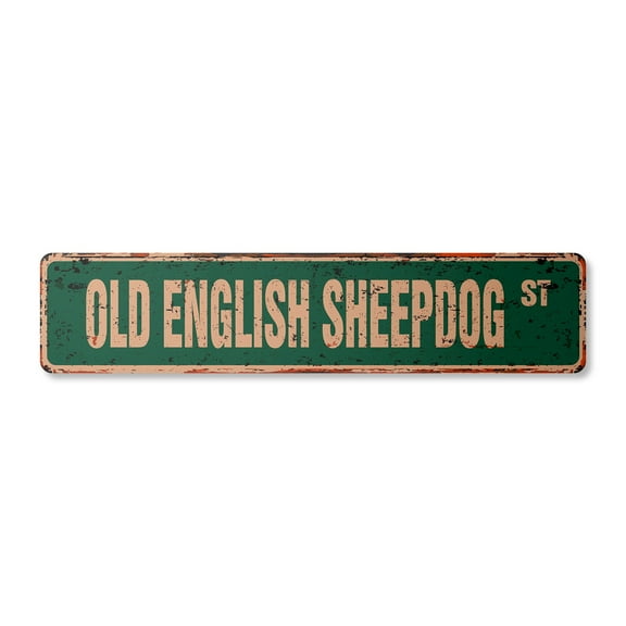 OLD ENGLISH SHEEPDOG Vintage Aluminum Street Sign dog lover great breed own rustic metal tin | Indoor/Outdoor |  24" Wide