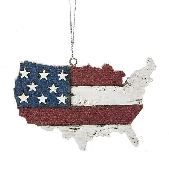 Old Glory USA Map Americana 4.5 x 3 Inch Resin Christmas Ornament Figurine