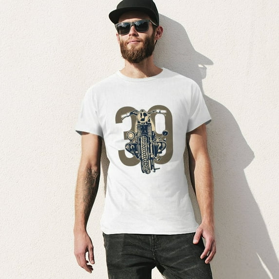 OLD MOTORCYCLE EST 1976 Men’s Graphic T-shirt Vintage Short Sleeve Sport Tee White 5XL