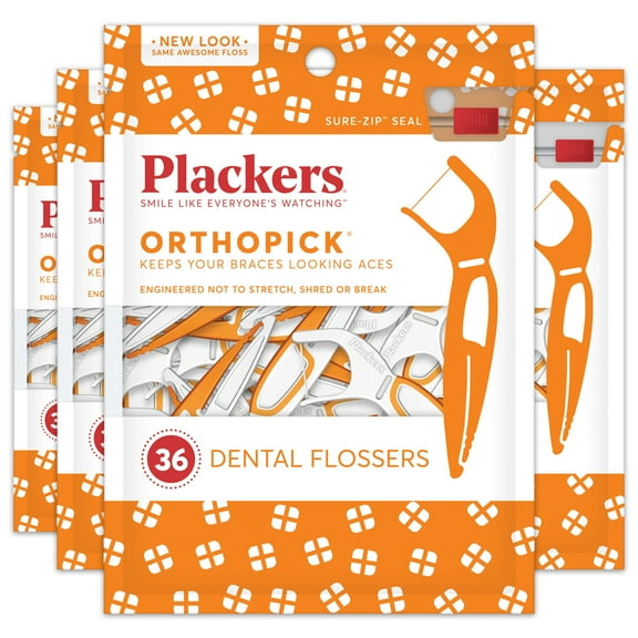 OLD Plackers Orthopick Dental Floss Picks for Braces, 36 Count (Pack of 4)