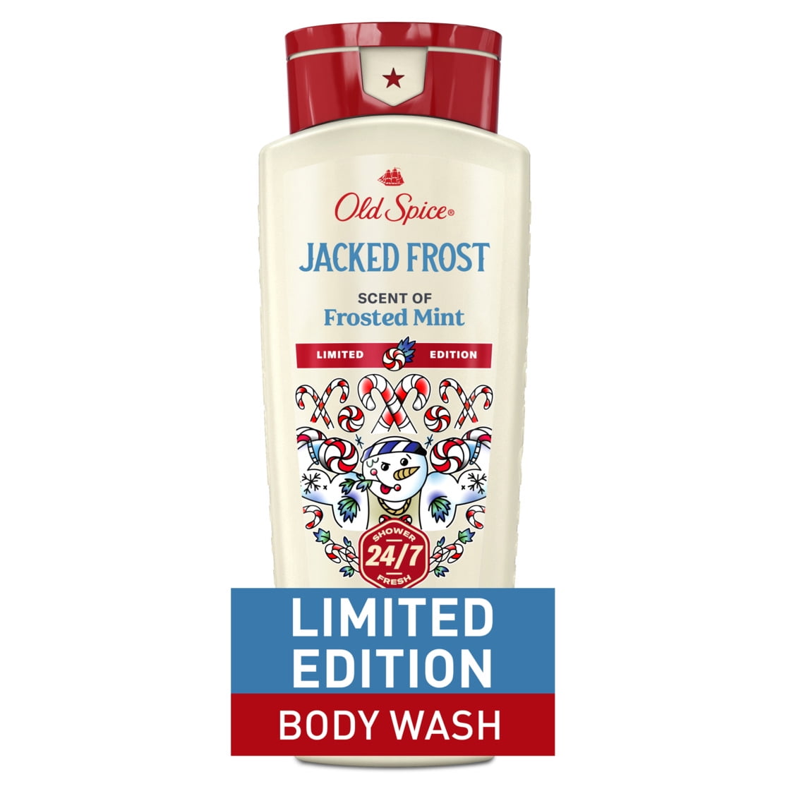 Old Spice Body Wash for Men, Holiday Limited Edition, 24/7 Shower Fresh, Jacked Frost, Frosted Mint Scent, Stocking Stuffer Gift, 16 fl oz