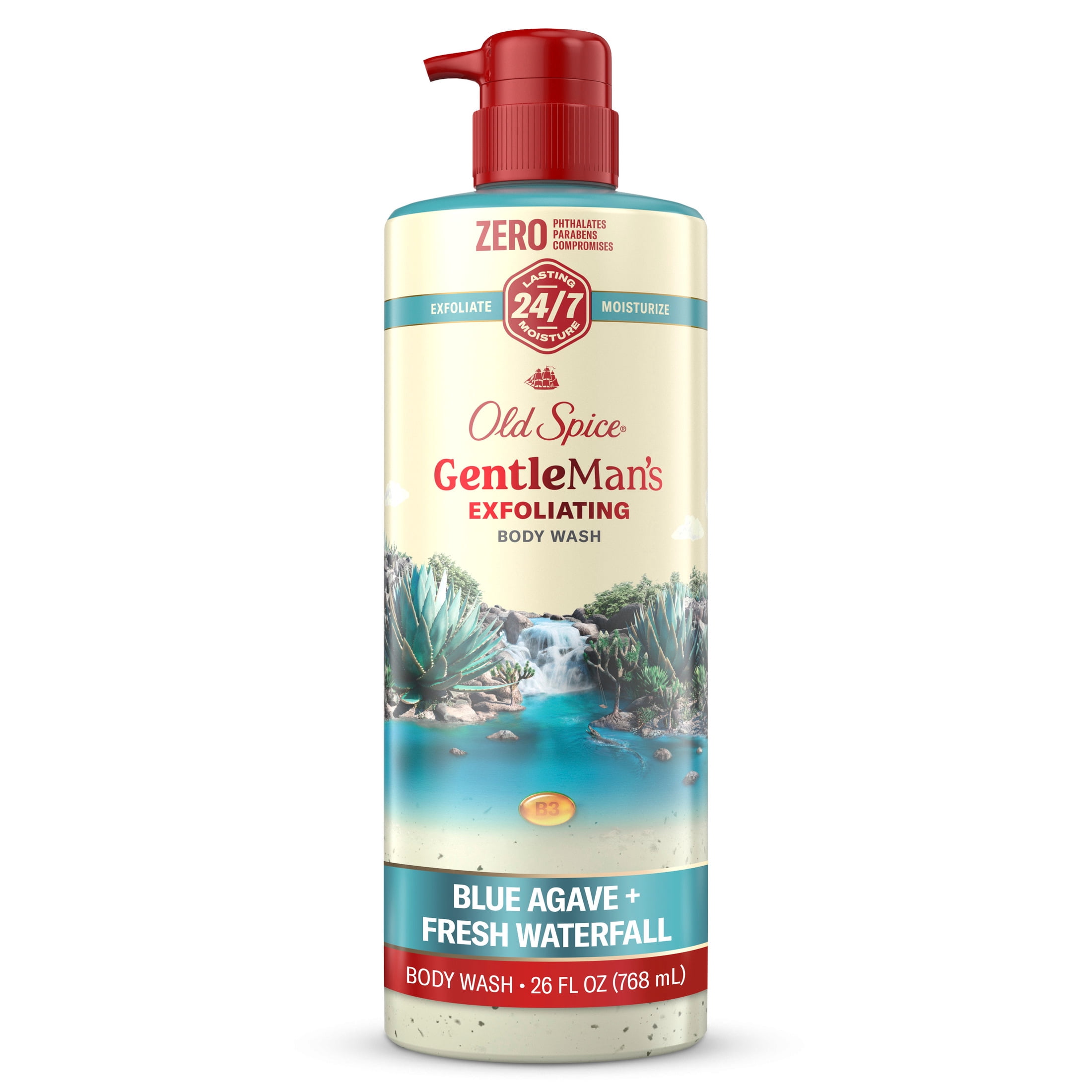 Old Spice GentleMan's Exfoliating Body Wash Pump, 24/7 Shower Fresh, Scent of Blue Agave + Fresh Waterfall, 26 fl oz