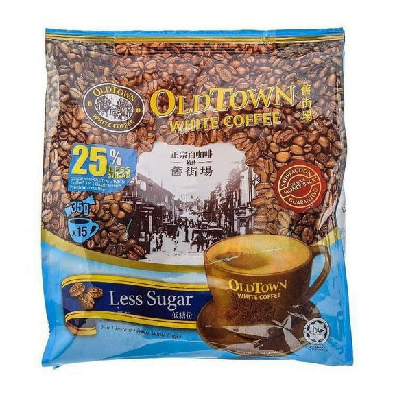 OLD TOWN 3 in 1 White Coffee 25% Less Sugar 18.5 Oz (525 g) (15 Sticks X 35 g)