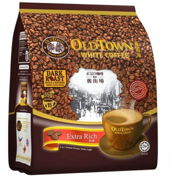 OLD TOWN 3 in 1 White Coffee Extra Rich Flavor Dark Roast 18.5 Oz (525 g) (15 Sticks X 35 g)