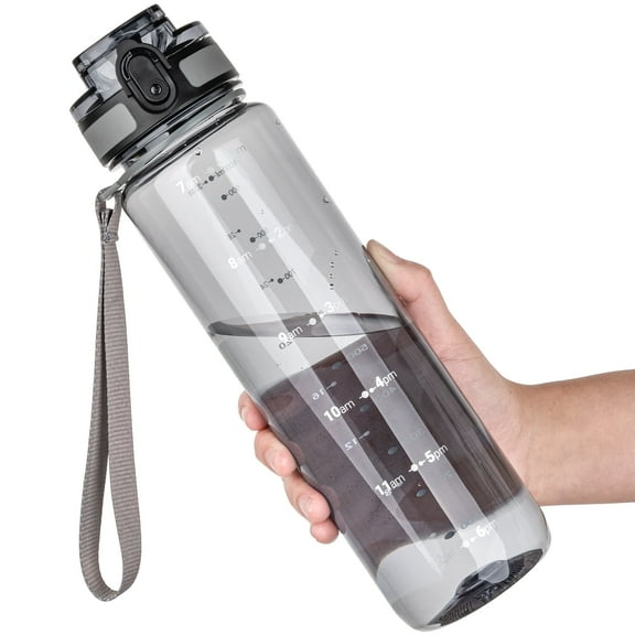 32 oz Motivational Water Bottle with Time Marker - Leakproof Tritan Clear Water Bottle, Gym Water Bottle with Strap for Men, BPA-Free Sports Bottle