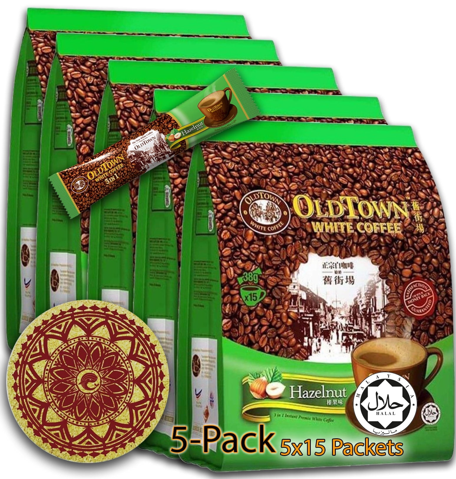 OLDTOWN White Coffee, 3 in 1 Hazelnut Instant White Coffee, Medium