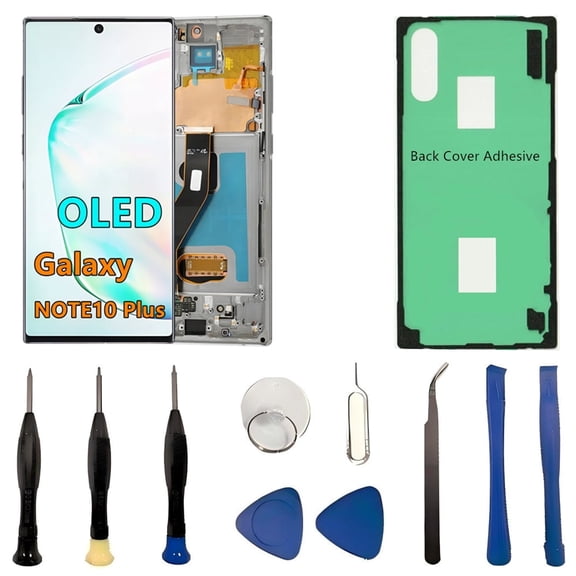 OLED Galaxy NOTE10 Plus LCD Screen Replacement for Samsung Galaxy NOTE10 Plus 5G Display Touch Screen Digitizer N975U N975U1 Support Fingerprint S-Pen (with Gray Frame+Back Cover Adhesive+Tools)