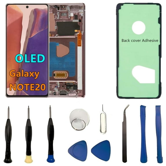 OLED Galaxy NOTE20 LCD Screen Replacement for Samsung Galaxy NOTE20 5G Display Touch Screen Digitizer Assembly N981U N981U1 Support Fingerprint S-Pen. (with Bronze Frame+Back Cover Adhesive+Tools)