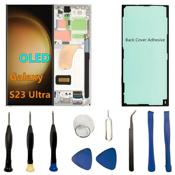 OLED Galaxy S23 Ultra LCD Screen Replacement for Samsung Galaxy S23Ultra 5G Display Touch Screen Digitizer SM-S918U SM-S918U1 Support Fingerprint S-Pen (with White Frame+Back Cover Adhesive+Tools)