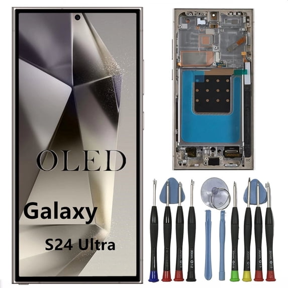 OLED Galaxy S24 Ultra Screen Replacement for Samsung 5G Display with Grey Frame