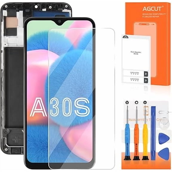 OLED for Samsung Galaxy A30s Screen Replacement for Samsung A30s LCD for Galaxy A30s Display SM-A307F SM-A307G Touch Screen Digitizer Replacement Assembly Repair Part Black with Frame
