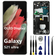 OLED for Samsung Galaxy S21Ultra Screen Replacement S21U 5G SM-G998U SM-G998U1 SM-G998W SM-G998B LCD Display Touch Screen Digitizer Assembly Support Fingerprint and S-Pen with Black Frame+Tools