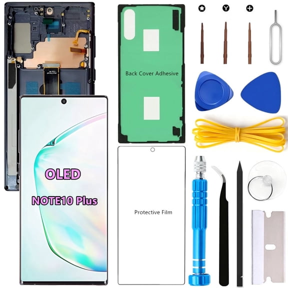 OLED Screen Replacement for Samsung Galaxy NOTE10 Plus 5G for Samsung NOTE10PLUS SM-N975U SM-N976U LCD Display Digitizer Touch Assembly Support Fingerprint S-Pen (Black Frame Protector Adhesive Tools