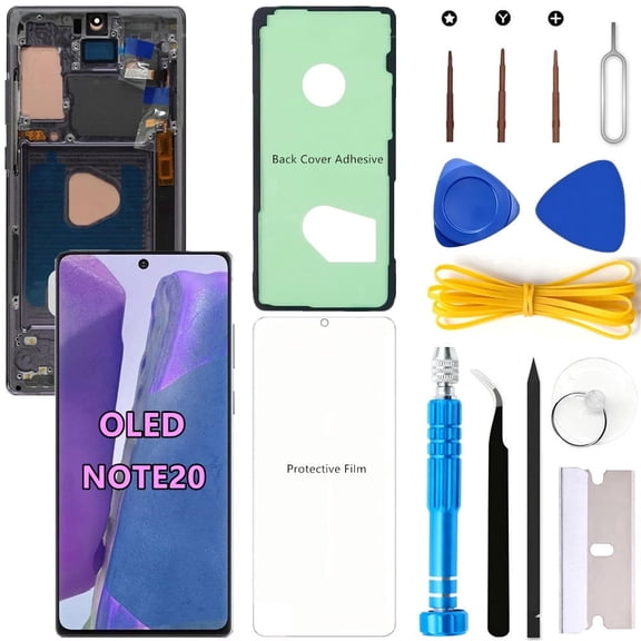 OLED Screen Replacement for Samsung Galaxy NOTE20 5G for Samsung NOTE20 SM-N981U SM-N981U1 LCD Display Digitizer Touch Assembly Support Fingerprint S-Pen (Black Frame+Protector+Adhesive+Tools)
