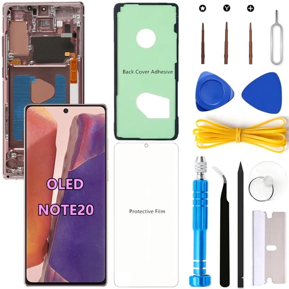 OLED Screen Replacement for Samsung Galaxy NOTE20 5G for Samsung NOTE20 SM-N981U SM-N981U1 LCD Display Digitizer Touch Assembly Support Fingerprint S-Pen (Gold Frame+Protector+Adhesive+Tools)