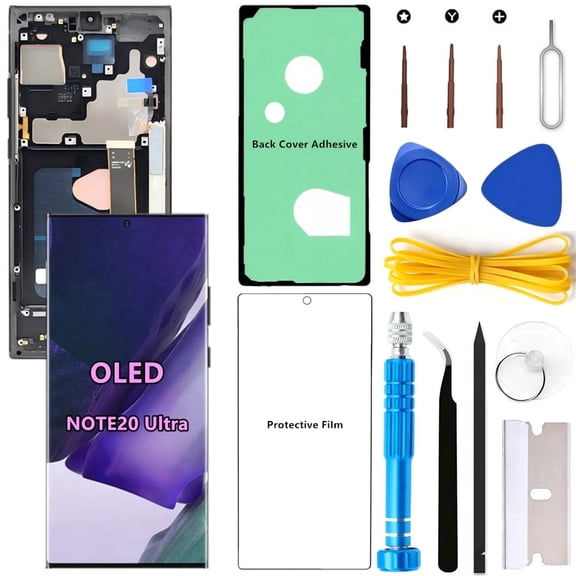 OLED Screen Replacement for Samsung Galaxy NOTE20 Ultra 5G for Samsung NOTE20Ultra SM-N986U SM-N986U1 LCD Display Digitizer Touch Support Fingerprint S-Pen (Black Frame+Protector+Adhesive+Tools)