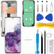 OLED Screen Replacement for Samsung Galaxy S20 Plus 5G for Samsung S20Plus SM-G986U SM-G986U1 LCD Display Digitizer Touch Assembly Support Fingerprint White Frame+Protector+Adhesive+Tools