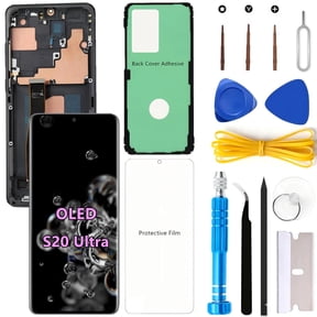 OLED Screen Replacement for Samsung Galaxy S20 Ultra 5G for Samsung S20Ultra SM-G988U SM-G988U1 LCD Display Digitizer Touch Assembly Support Fingerprint (Black Frame+Protector+Adhesive+Tools)