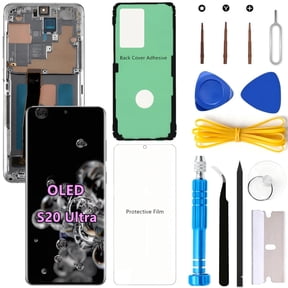 OLED Screen Replacement for Samsung Galaxy S20 Ultra 5G for Samsung S20Ultra SM-G988U SM-G988U1 LCD Display Digitizer Touch Assembly Support Fingerprint (Gray Frame+Protector+Adhesive+Tools)