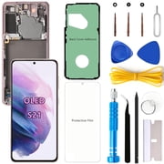 OLED Screen Replacement for Samsung Galaxy S21 5G for Samsung S21 SM-G991U SM-G991U1 LCD Display Digitizer Touch Assembly Support Fingerprint Purple Frame+Protector+Adhesive+Tools