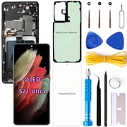 OLED Screen Replacement for Samsung Galaxy S21 Ultra 5G for Samsung S21Ultra SM-G998U SM-G998U1 LCD Display Digitizer Touch Assembly Support Fingerprint Black Frame+Protector+Adhesive+Tools