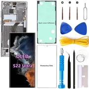 OLED Screen Replacement for Samsung Galaxy S22 Ultra 5G for Samsung S22Ultra SM-S908U SM-S908U1 LCD Display Digitizer Touch Assembly Support Fingerprint S-Pen White Frame+Protector+Adhesive+Tools