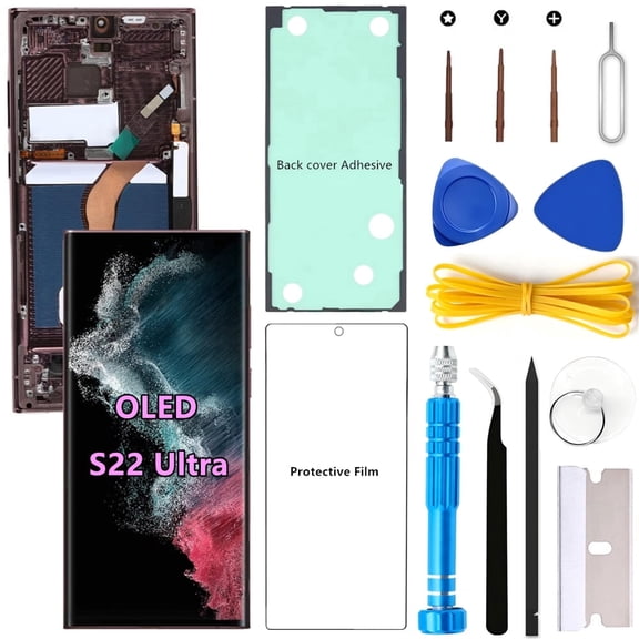 OLED Screen Replacement for Samsung Galaxy S22 Ultra 5G for Samsung S22Ultra SM-S908U SM-S908U1 LCD Display Digitizer Touch Assembly Support Fingerprint S-Pen (Red Frame+Protector+Adhesive+Tools)