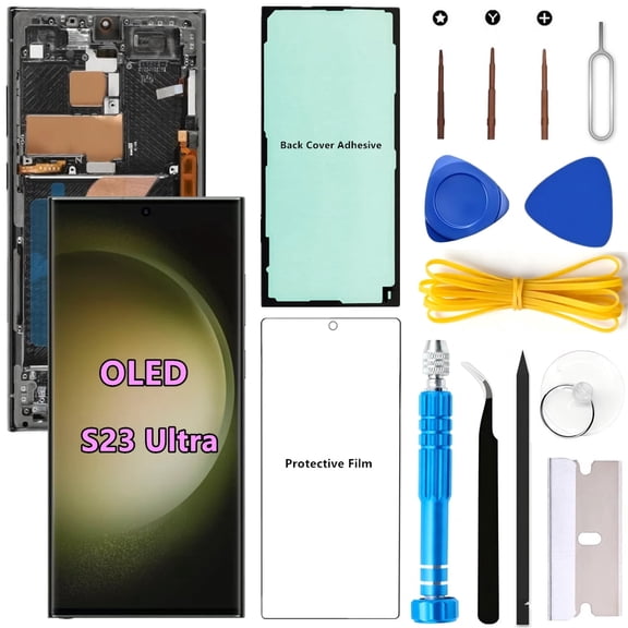 OLED Screen Replacement for Samsung Galaxy S23 Ultra 5G for Samsung S23Ultra SM-S918U SM-S918U1 LCD Display Digitizer Touch Assembly Support Fingerprint S-Pen (Green Frame+Protector+Adhesive+Tools)