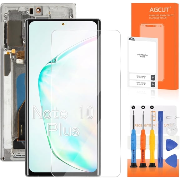 OLED Screen for Samsung Galaxy Note10+ LCD Screen Replacement Display Touch Digitizer Assembly with Frame (Silver,With Fingerprint) | Compatible with SM-N975F, SM-N975U, SM-N9750