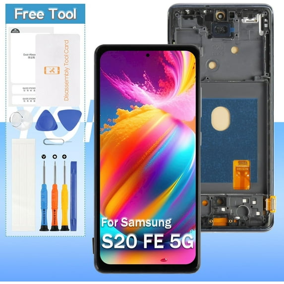OLED for Samsung Galaxy S20 FE 5G/ S20 FE 2022 Screen Replacement SM-G781 6.5“ LCD Display Touch Digitizer Glass Assembly - Black with Frame - Tools