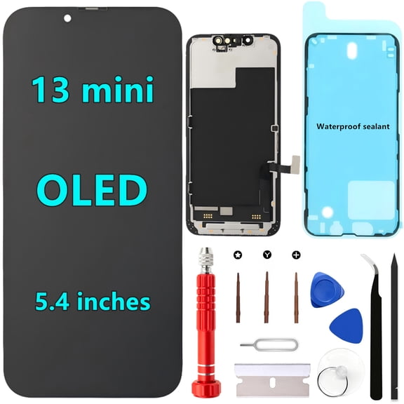 OLED for iPhone 13 Mini Screen Replacement Kit [OLED,NOT LCD] 5.4'' Full HD Display 3D Touch Digitizer Assembly A2481 A2626 A2628 A2629 A2630 with Repair Tools and Waterproof sealant
