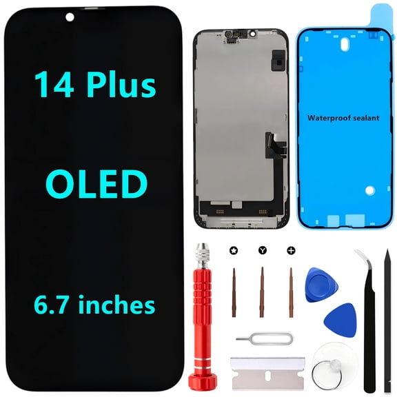 OLED for iPhone 14 Plus Screen Replacement Kit [Soft OLED,NOT LCD] 6.7'' Full HD Display 3D Touch Digitizer Assembly A2632 A2885 A2886 A2887 A2896 with Repair Tools and Waterproof sealant