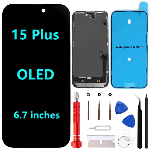 OLED for iPhone 15 Plus Screen Replacement Kit [Soft OLED,NOT LCD] 6.7'' Full HD Display 3D Touch Digitizer Assembly A2847 A3093 A3094 A3096 with Repair Tools and Waterproof sealant