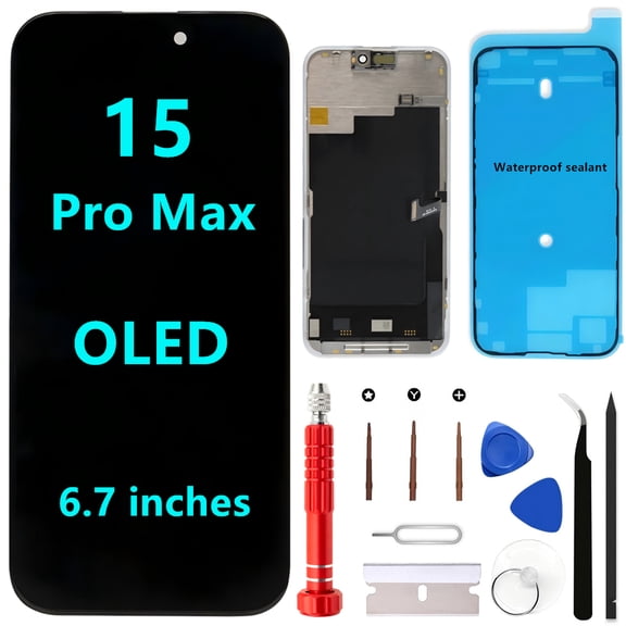 OLED for iPhone 15 Pro Max Screen Replacement Kit [Soft OLED,NOT LCD] 6.7'' Full HD Display 3D Touch Digitizer Assembly A2849 A3105 A3106 A3108 with Repair Tools and Waterproof sealant