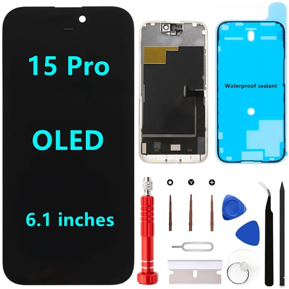 OLED for iPhone 15 Pro Screen Replacement Kit [Soft OLED,NOT LCD] 6.1'' Full HD Display 3D Touch Digitizer Assembly A2848 A3101 A3102 A3104 with Repair Tools and Waterproof sealant