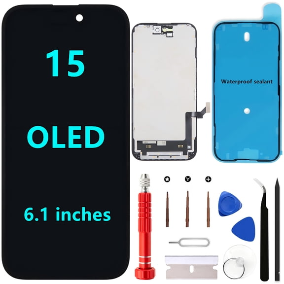 OLED for iPhone 15 Screen Replacement Kit [Soft OLED,NOT LCD] 6.1'' Full HD Display 3D Touch Digitizer Assembly A2846 A3089 A3090 A3092 with Repair Tools and Waterproof sealant
