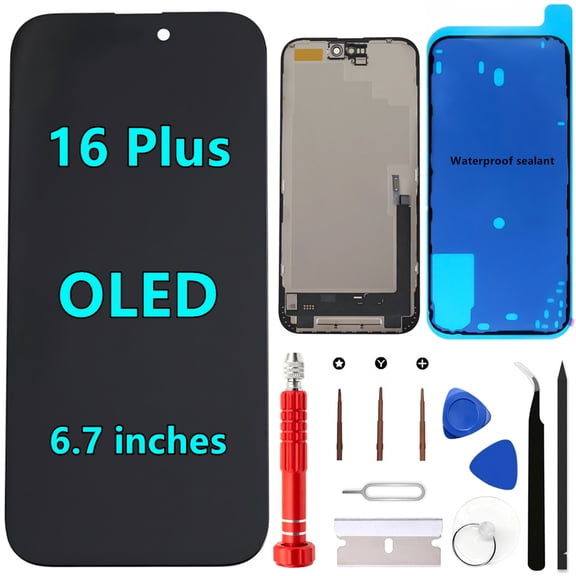 OLED for iPhone 16 Plus Screen Replacement Kit [Soft OLED,NOT LCD] 6.7'' Full HD Display 3D Touch Digitizer Assembly A3082 A3289 A3290 A3291 with Repair Tools and Waterproof sealant