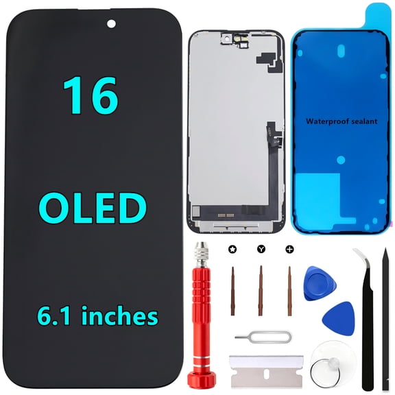 OLED for iPhone 16 Screen Replacement Kit [Soft OLED,NOT LCD] 6.1'' Full HD Display 3D Touch Digitizer Assembly A3081 A3286 A3287 A3288 with Repair Tools and Waterproof sealant