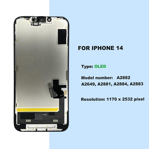 OLED screen replacement kit (non-LCD) for iPhone 14, 6.1-inch Full HD Retina display.