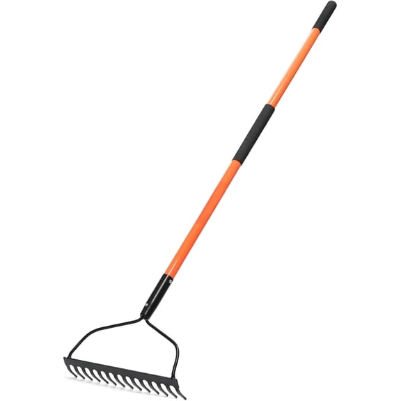 OLEIYA 57" Heavy Duty Garden Rake 14-Tine Bow Rake with Fiberglass Handle, for Soil Leveling, Mulch Spreading, Lawn Care & Debris Cleanup