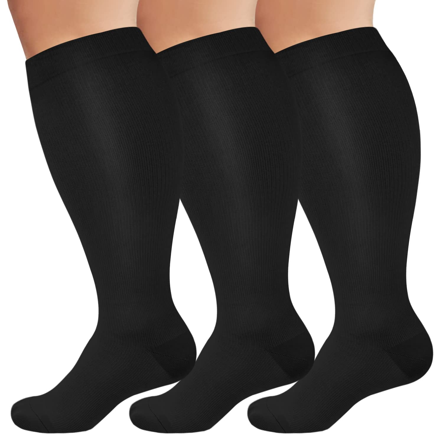OLENNZ 3 Pack Wide Calf Compression Socks for Women and Men Circulation, Plus Size Knee High