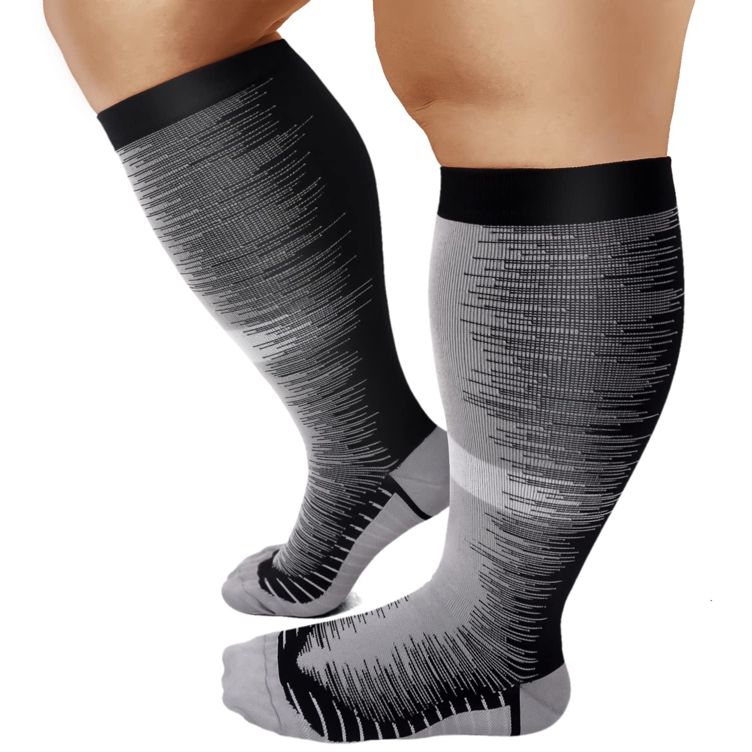  Zingso Wide Calf Compression Socks Women, 2 Pairs Plus Size  Knee High Stockings Large Support Socks for Swelling Nurses Running  Pregnant Travel Extra Wide Compression Socks for Women Men : Clothing