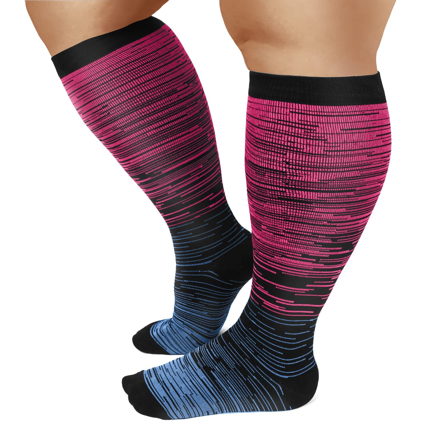 HOYISOX Plus Size Compression Knee High Socks, Wide Calf Extra Large for  Men and Women, Comfortable Cotton (US, Alpha, Large, Regular, Regular,  Black) : : Clothing, Shoes & Accessories