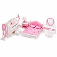 thumbnail image 1 of OLEOCA Family Deluxe Dollhouse Bedroom Set — Bed with Pillows & Bedspread, Piano & Bench, Vanity, Nightstand, Floor Mirror, Chair, Lamp & Coat Stand — Dollhouse Furniture & Accessories for Ages 3+, 1 of 7