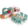 thumbnail image 1 of OLEOCA Family Deluxe Dollhouse Dining Set — Stove & Sink Unit, Fridge With Opening Doors, Table & Chairs, Dishes & Play Food — Dollhouse Furniture & Accessories for Ages 3+, 1 of 7