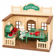 OLEOCA Family Kitchen Doll House   Cozy Cabin with Bunny Figure, Dining Set & Cookware, Complete Modular Dollhouse Playset for Creative Pretend Play Ages 3+