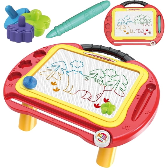 OLEOCA Magnetic Drawing Board for Kids — 2 in 1 Erasable Table & Portable Doodle Pad with Color Zones, Pen & Stamps – Travel Learning Toy, Gift for Boys & Girls Ages 3+