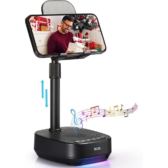 Gifts for Men Women, Adjustable Cell Phone Stand with Wireless Bluetooth Speaker(7-11''Height), Unique Birthday Gifts for Dad Mom Him, Phone Holder Led Color Light for iPhone/Android/Tablets