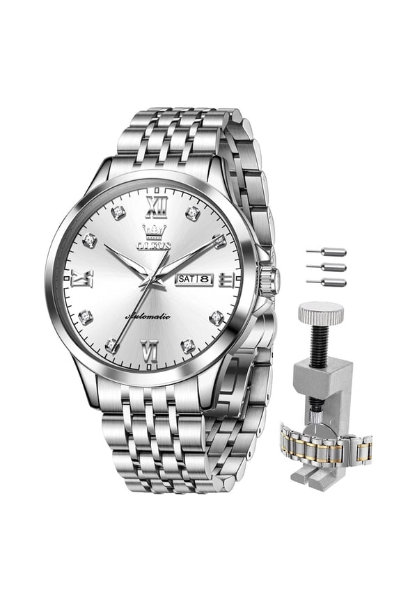 Automatic Watches for Men Business Fashion Dress Self Winding Mechanical Luminous Classic Mens Watches with Multi Calendar Easy Read Stainless Steel Men Wrist Watches Anniversary Gift