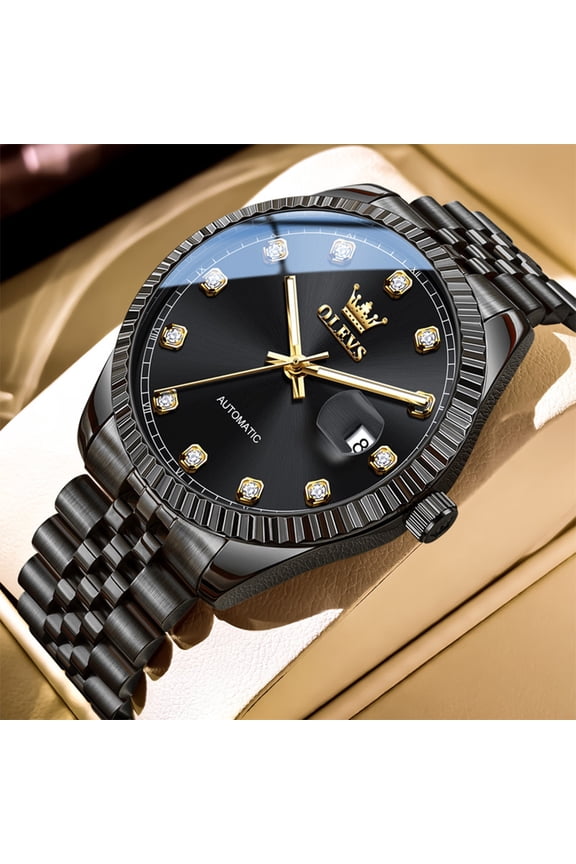 Automatic Watches for Men Fashion Dress Self Winding Mechanical Watches Classic Mens Watches with Date Easy Read Plated Golden Stainless Steel Luminous Men Wrist Watches Reloj para Hombre